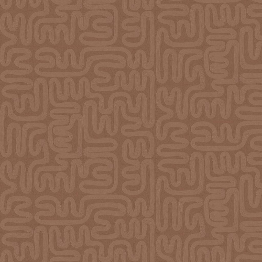 Abstract roodbruin patroon met golvende, doolhofachtige lijnen uit de Arte Tali Sarana 60702 collectie.
