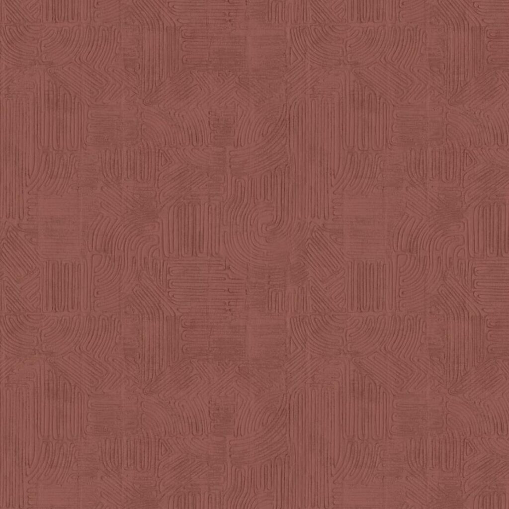 Roodbruin Arte Tali Tamba 60728-patroon met een abstract, reliëfachtig lijnenspel.