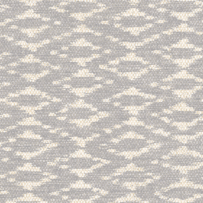 Grijs-beige behang met een abstract, etnisch geïnspireerd ruitpatroon uit de Travellers Calanco collectie.