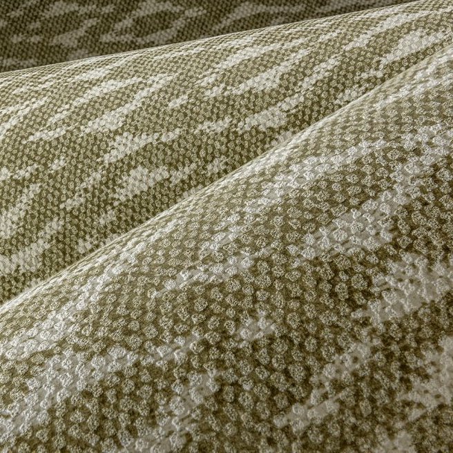 Close-up van het Behang Essentials Travellers Calanco met een groen-wit geweven patroon.