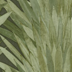Groen behang van Arte uit de Abanico-collectie met een patroon van overlappende, abstracte bladeren.