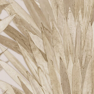 Close-up van het Arte behang Abanico 34004 met een patroon van beige natuurlijke bladvormen in waaierstructuur.