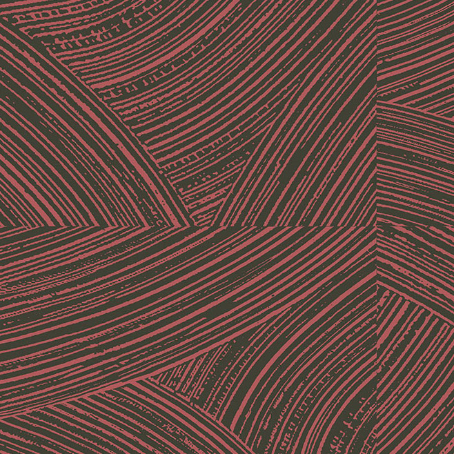 Abstracte close-up van het Arte behang Arado 66001 met rood-zwarte lijnen in een grafisch patroon.