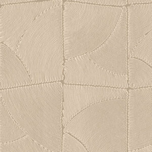 Beige Arte-behang Atlas 64534 met reliëfpatroon van gebogen lijnen in geometrische vormen.