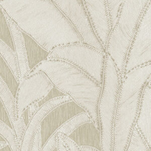 Beige Arte behang uit de Botanic 64503 collectie met een reliëfpatroon van tropische bladeren.