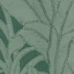 Groen Arte behang uit de Botanic 64504-1 collectie met een reliëfstructuur van grote tropische bladeren.