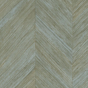 Groenblauw Arte Corteza 34200 behang met een visgraatstructuur en natuurlijke textuur.