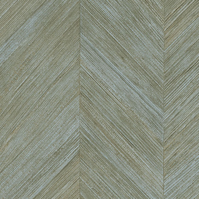 Groenblauw Arte Corteza 34200 behang met een visgraatstructuur en natuurlijke textuur.