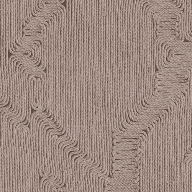 Close-up van het Arte-behang Edge 64520 met een golvend patroon van strak gespannen koorden in een zachtroze tint.