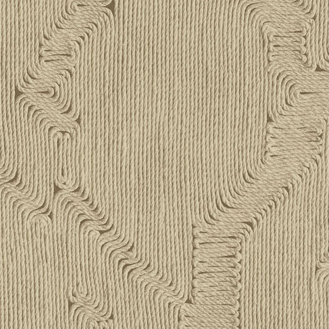 Beige Arte behang Edge 64522 met een reliëfstructuur van geweven touw in een golvend patroon.