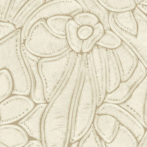 Beige Arte Flore 64541 behang met een geborduurd bloemmotief in reliëf.