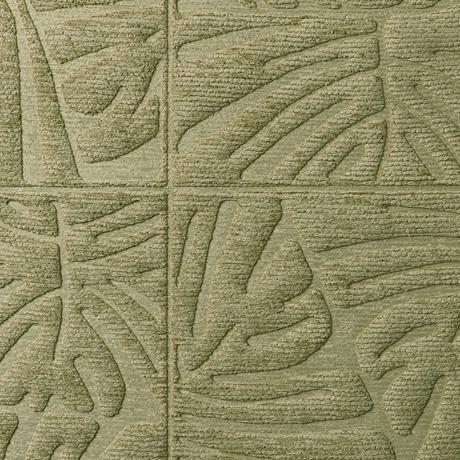 Reliëfbehang met een patroon van Monstera-bladeren in groene tinten uit de Arte collectie.