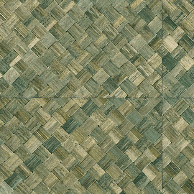 Groen Arte behang uit de Pandan-collectie met een geweven ruitpatroon van natuurlijke textuur.
