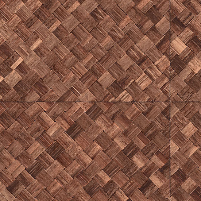 Close-up van Arte behang Pandan 34103 met een geweven structuur in warme bruintinten.