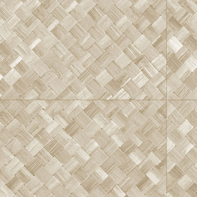 Beige Arte behang met een geweven pandanstructuur in vierkant patroon.