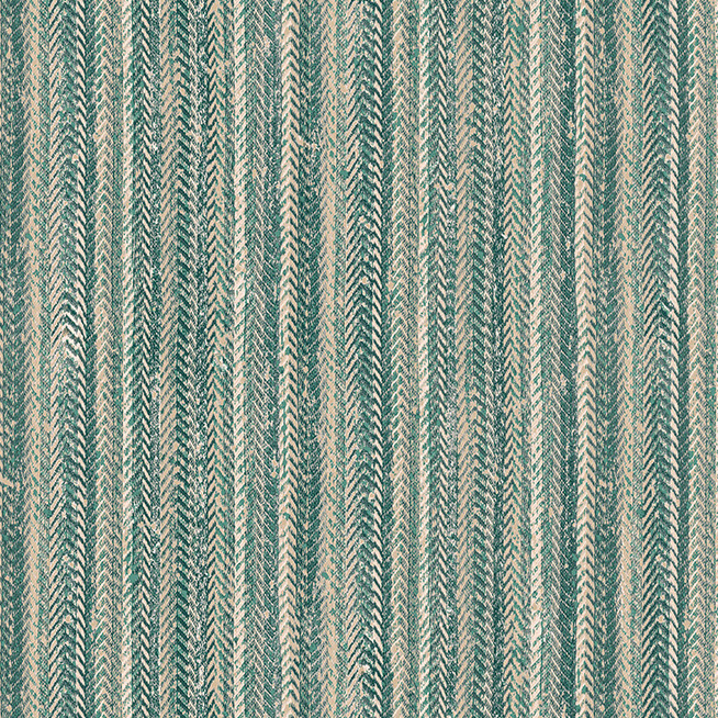 Groen en beige Arte behang Serge 73041 met een textuur van verticale visgraatpatronen.