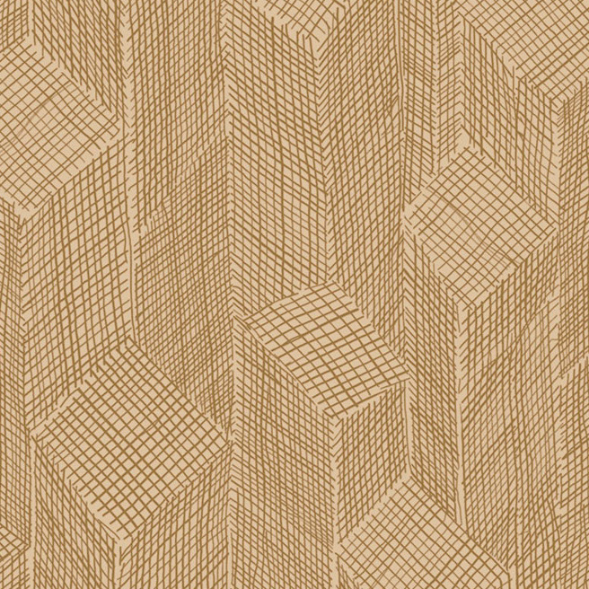 Grafisch behangpatroon Arte Shibam 66012 met een driedimensionaal lijnenspel dat doet denken aan abstracte stadsgebouwen.