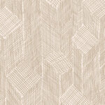 Grafisch behangontwerp van Arte Shibam 66013 met een patroon van abstracte, kubusachtige gebouwen in beige lijnen op een lichte achtergrond.