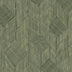 Geometrisch patroon van het Arte Shibam 66014 behang met driedimensionale blokstructuren in groen en beige.