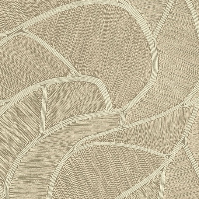 Beige Arte behang met een organisch, spiraalvormig lijnpatroon en textuur.