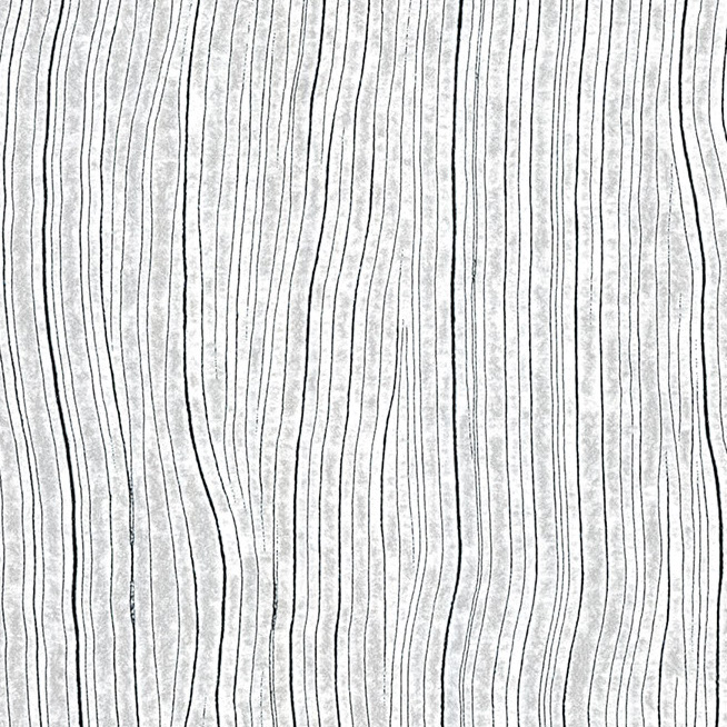 Lichtgrijs Arte Timber 54041A behang met een patroon van organisch golvende zwarte lijnen die houtnerven imiteren.