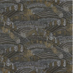 Decoratief behang uit de CASAMANCE Blossom EDEN collectie met goudkleurige pauwen en gestileerde natuurpatronen in zwart, wit en brons.