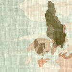 Close-up van Elitis behang Mediterranee VP 924 01 met een linnenstructuur en abstracte pastelkleuren.