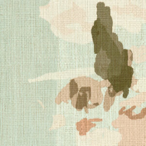 Close-up van Elitis behang Mediterranee VP 924 01 met een linnenstructuur en abstracte pastelkleuren.