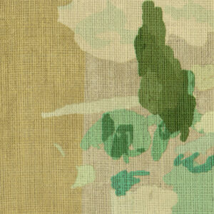 Decoratief Elitis Mediterranee VP 924 02 behang met een grof geweven textuur en abstracte groene natuurmotieven.