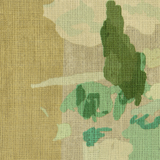 Decoratief Elitis Mediterranee VP 924 02 behang met een grof geweven textuur en abstracte groene natuurmotieven.