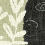 Detail van Elitis behang Ulysse VP 925 01 met abstracte witte bladmotieven en grafische symbolen op een geweven textuur.