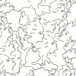 Behangpatroon van Lelievre met zwarte lijntekeningen van gezichten in de stijl van Jean Cocteau.