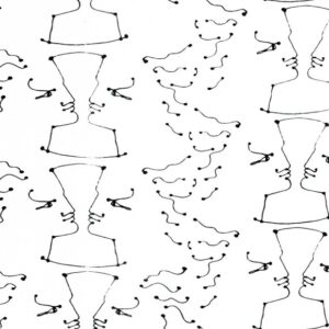 Zwart-wit behangpatroon van Lelievre met abstracte gezichtslijnen geïnspireerd op Cocteau's ontwerp Tête-à-Tête.