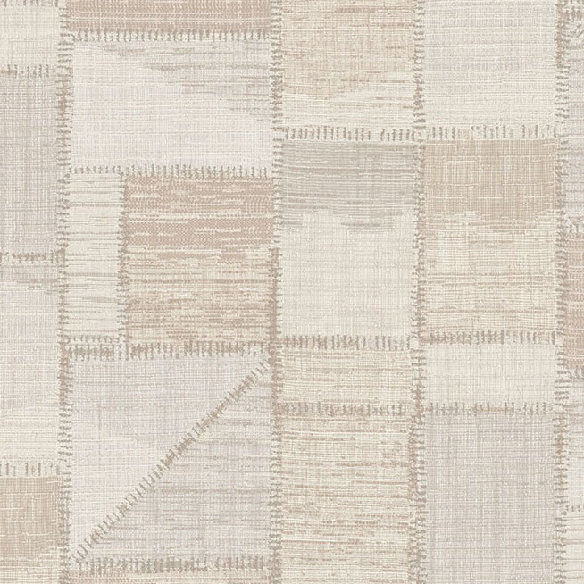 Patchworkbehang van Missoni met een rustgevend patroon in beige- en crèmetinten.