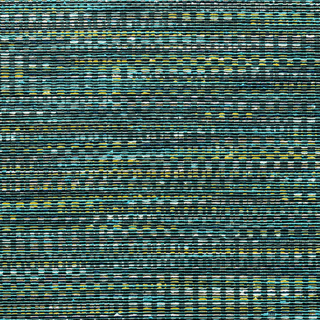 Abstract patroon van het Buningh-Arte Geloma 54564 behang met horizontale lijnen in blauw-, groen- en geeltinten.
