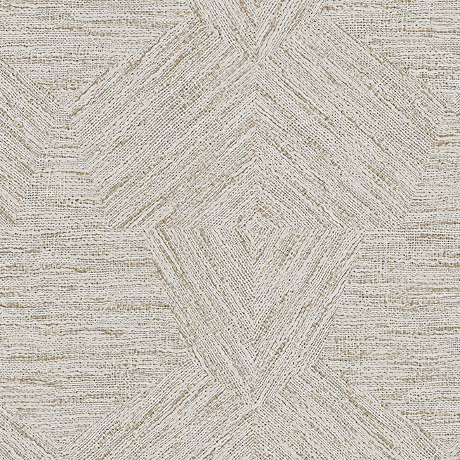 Beige behang met een geometrisch patroon van verweven lijnen uit de Buningh-Arte Pentagono Antigua collectie.