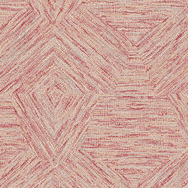 Behangpatroon Buningh-Arte Pentagono 33046 uit de Antigua-collectie met abstracte, geometrische lijnen in rood- en beigetinten.