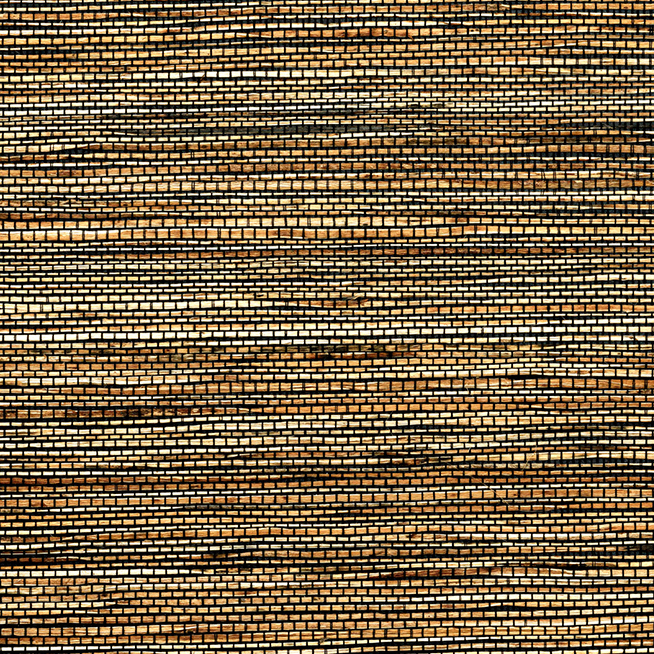 Alt-tekst: Handgeweven behangpatroon Buningh Arte Sambe 54552 met kleine rechthoekige strookjes in natuurlijke bruintinten.