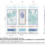 Panoramisch behangpatroon "Ortigia" van Buningh Elitis met handgetekende botanische illustraties in zachte kleuren binnen decoratieve kaders.