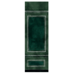 Groene decoratieve baan uit het Buningh Elitis Ortigia panorama behang met geschilderde panelen en krijtwitte randen.