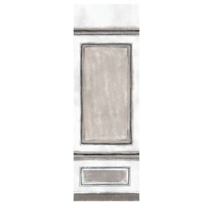 Een decoratieve behangbaan uit de Buningh Elitis Ortigia collectie met een klassiek paneelontwerp in neutrale tinten.