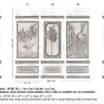 Panoramisch behangpatroon Buningh-Elitis Ortigia VP 961 05 met botanische tekeningen in drie panelen en neutrale omlijsting.