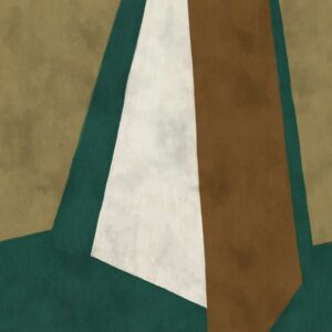 Abstract behangpatroon uit de Ortigia-collectie van Buningh-Elitis met geometrische vormen in groen, wit, bruin en beige.