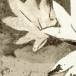 Beige en bruingetint behang met abstracte bladmotieven uit de Retour des Indes Ortigia-collectie van Buningh Elitis.