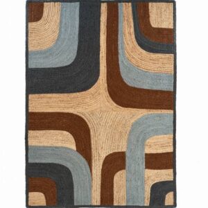 Vloerkleed Penny Lane TA-11942-05 van Elitis met een retro patroon in beige, bruin, blauw en grijstinten.