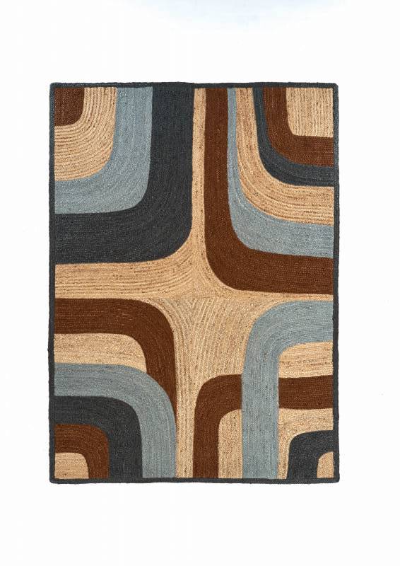 Vloerkleed Penny Lane TA-11942-05 van Elitis met een retro patroon in beige, bruin, blauw en grijstinten.