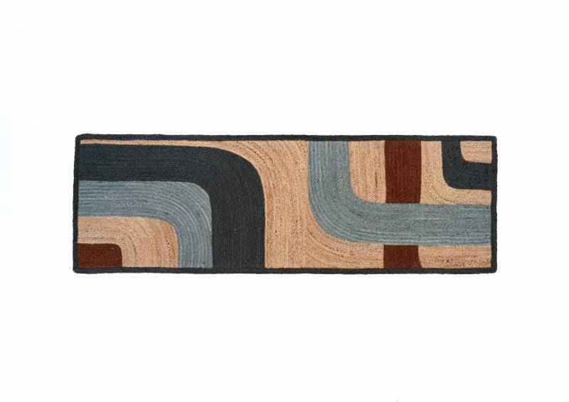 Rechthoekig Elitis vloerkleed Penny Lane TA 11942-06 met abstract patroon in beige, grijs, zwart en bruin.
