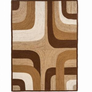 Vloerkleed Elitis Penny Lane TA 11978-05 met een retro patroon in bruin-, beige- en crèmetinten.