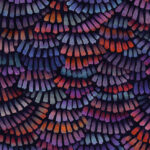 Patroon van kleurrijke, waaiervormige penseelstreken in paarse, rode en oranje tinten uit het Arte Moooi Dandelion Cranes MO4020 behang.