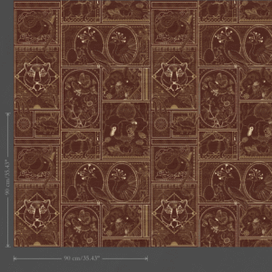 Gedetailleerd patroon op behang met gouden tijgers, florale elementen en decoratieve motieven in bruin-gouden tinten uit de Arte Moooi Golden Tiger collectie.